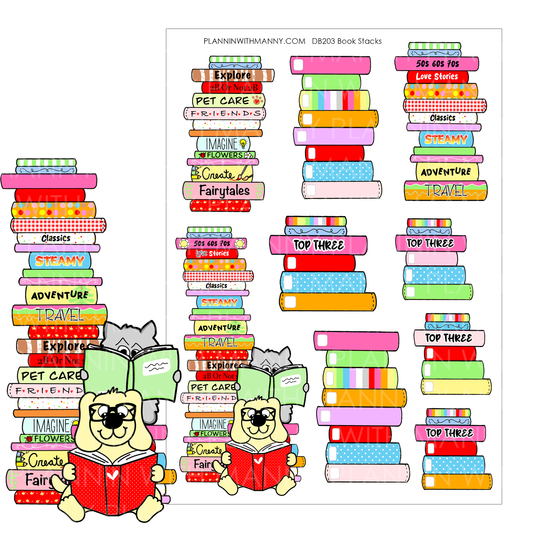 DB203 Tall Book Stacks Stickers and Bookmark