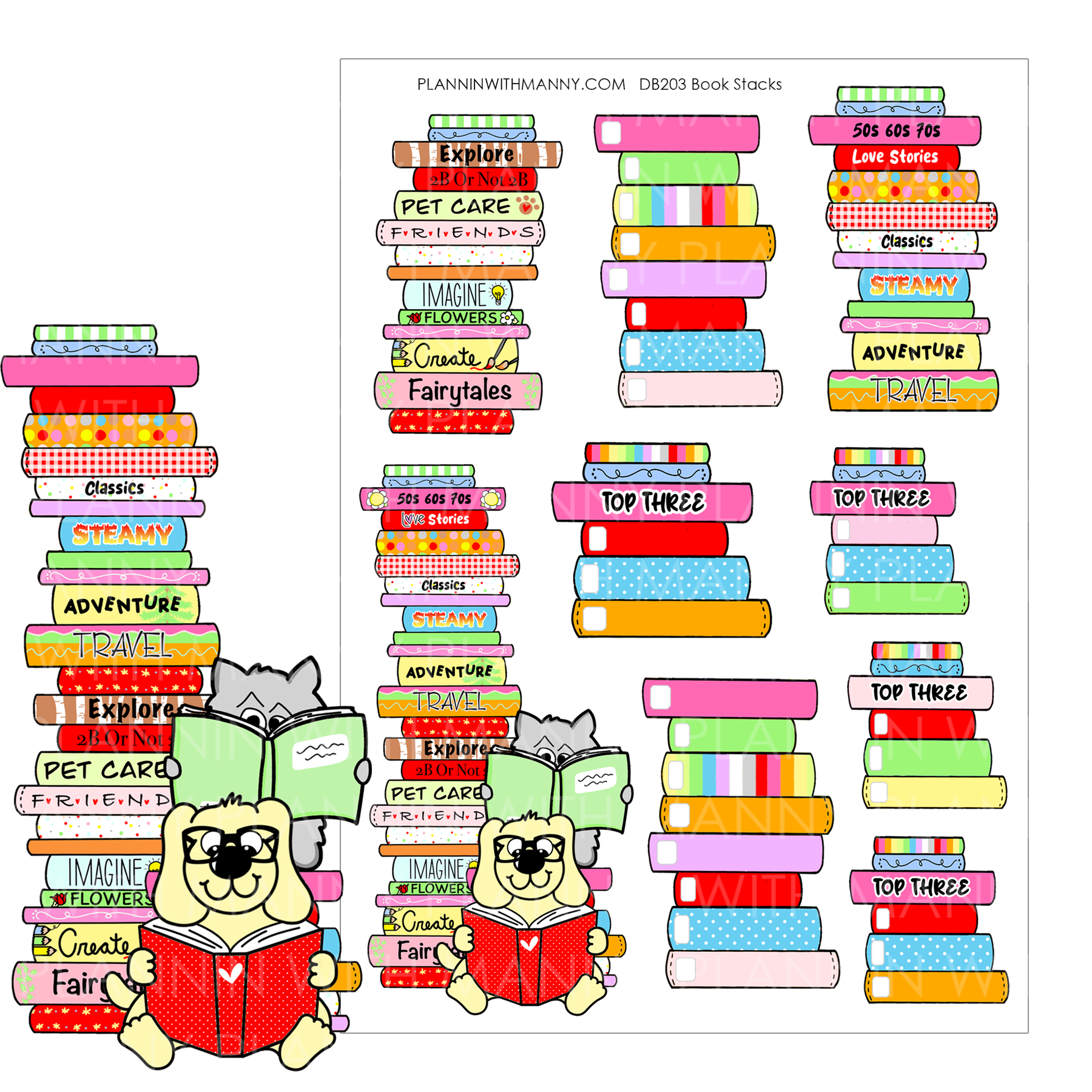 DB203 Tall Book Stacks Stickers and Bookmark