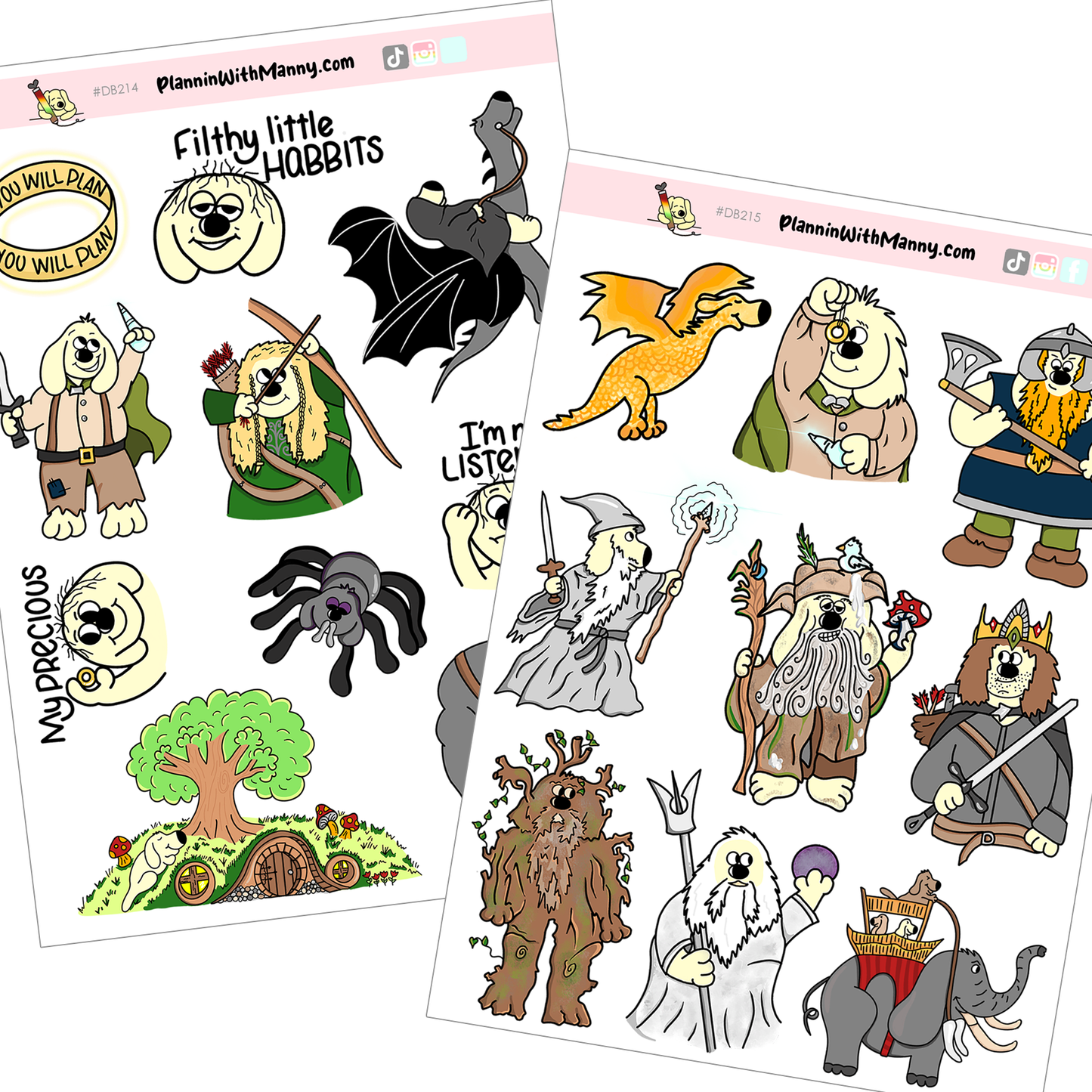 DB215 & DB214 Manny's Hobbit Adventure's Large Deco Sticker Sheets