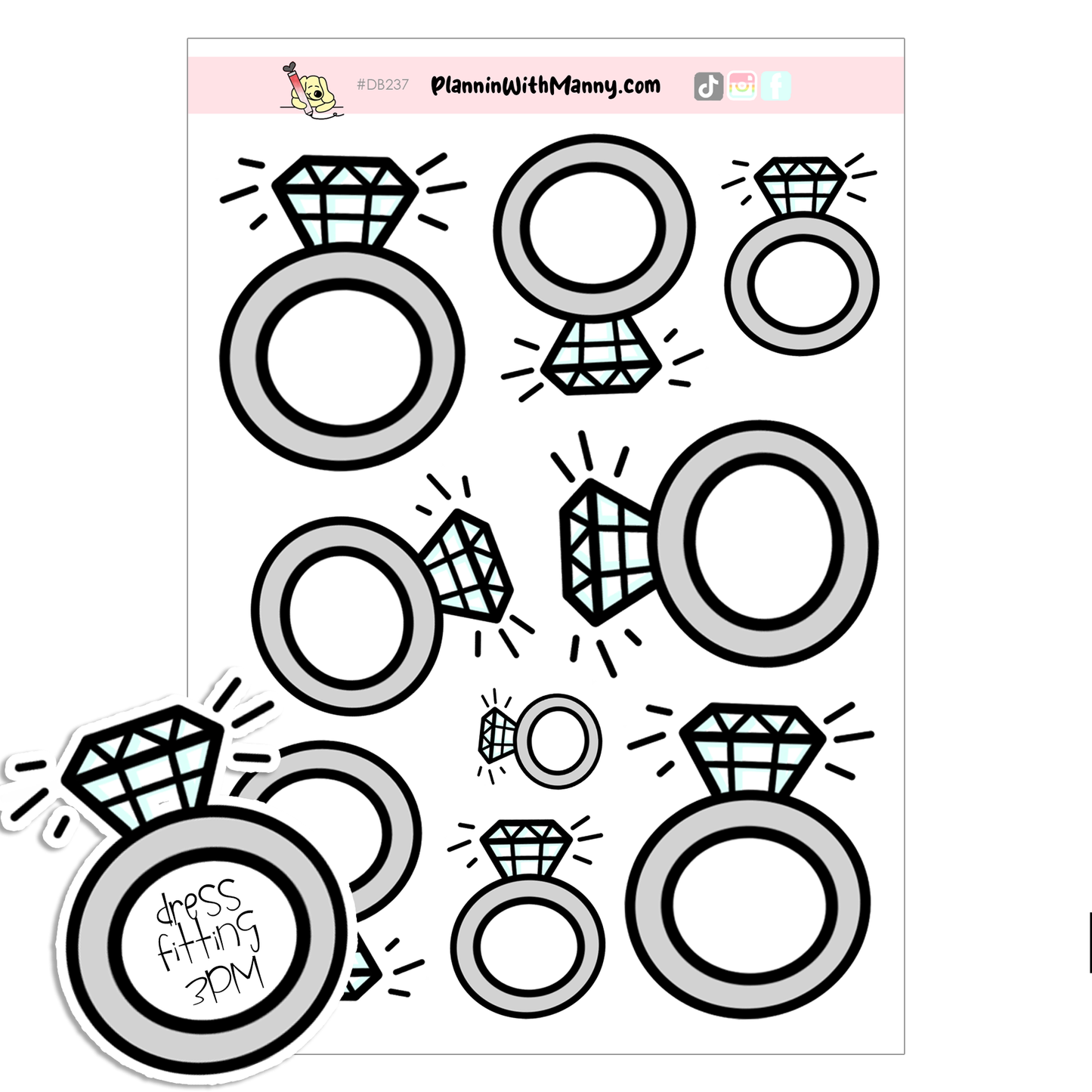 DB237 Write in Diamond Ring - Large Deco Stickers