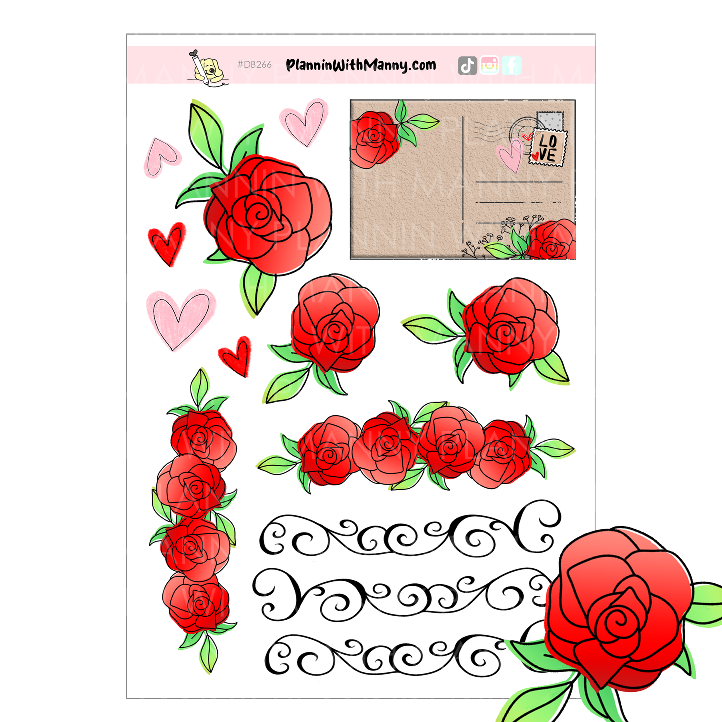 DB266 Love Roses and Boarders Deco Stickers