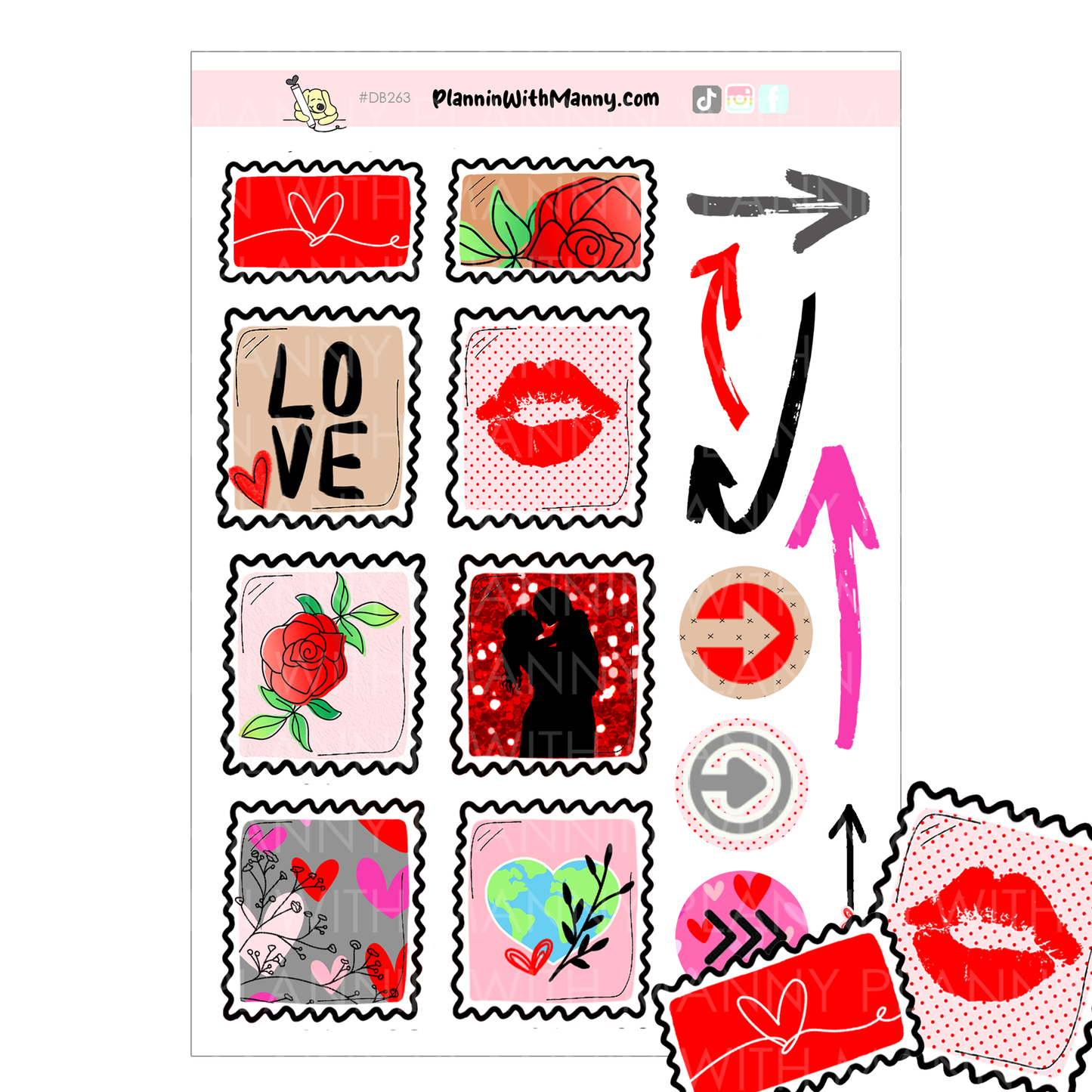 DB263 Love Stamps and Arrows Deco Stickers