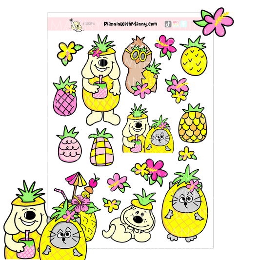DB294 Pineapple Characters and Deco Large Sticker Sheet