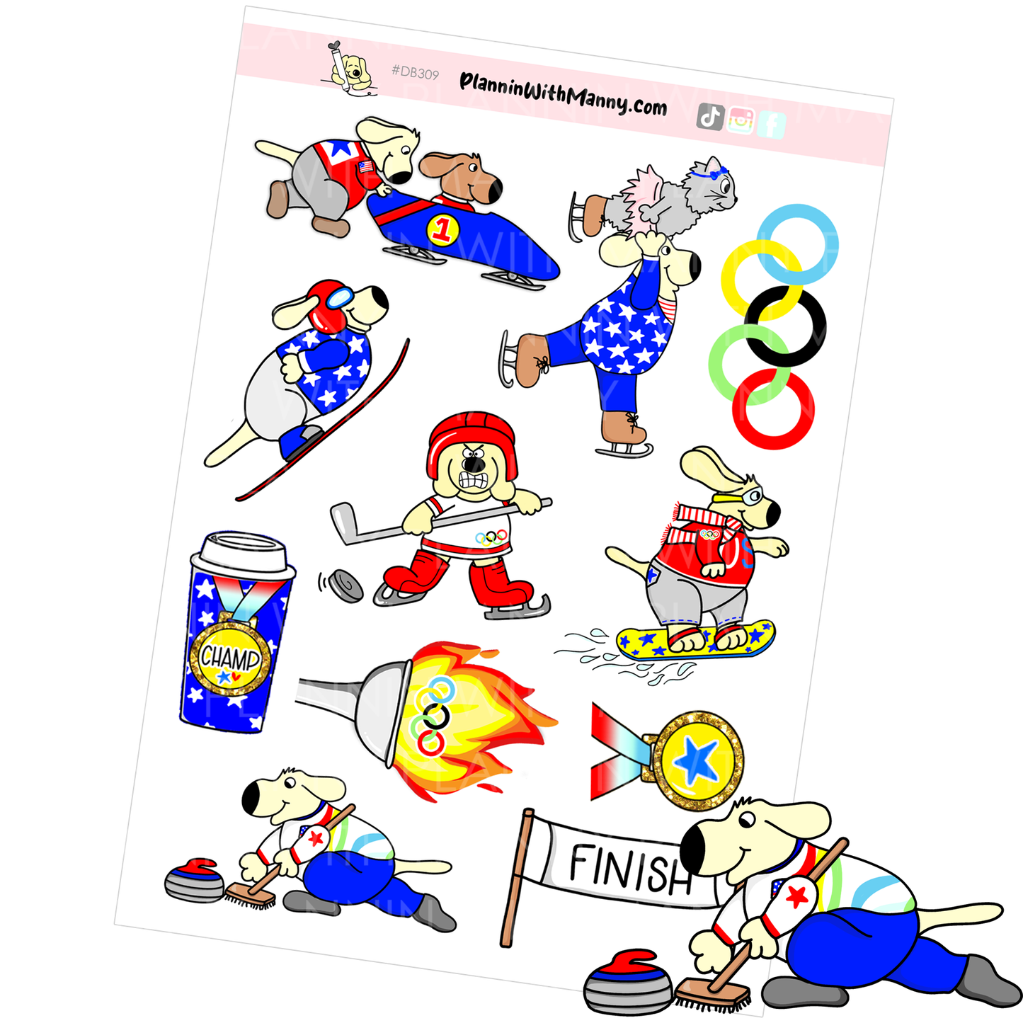 DB309 Winter Games Large Deco Sticker Sheet