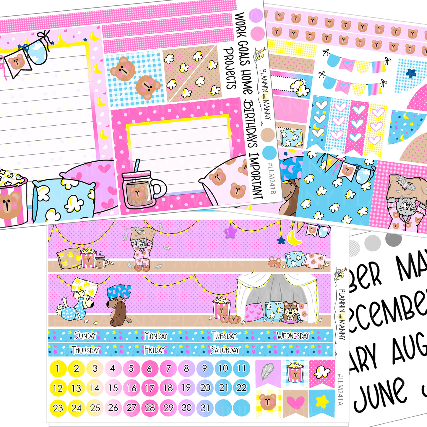 LLM241 MONTHLY PLANNER STICKERS -Slumbear Party Collection