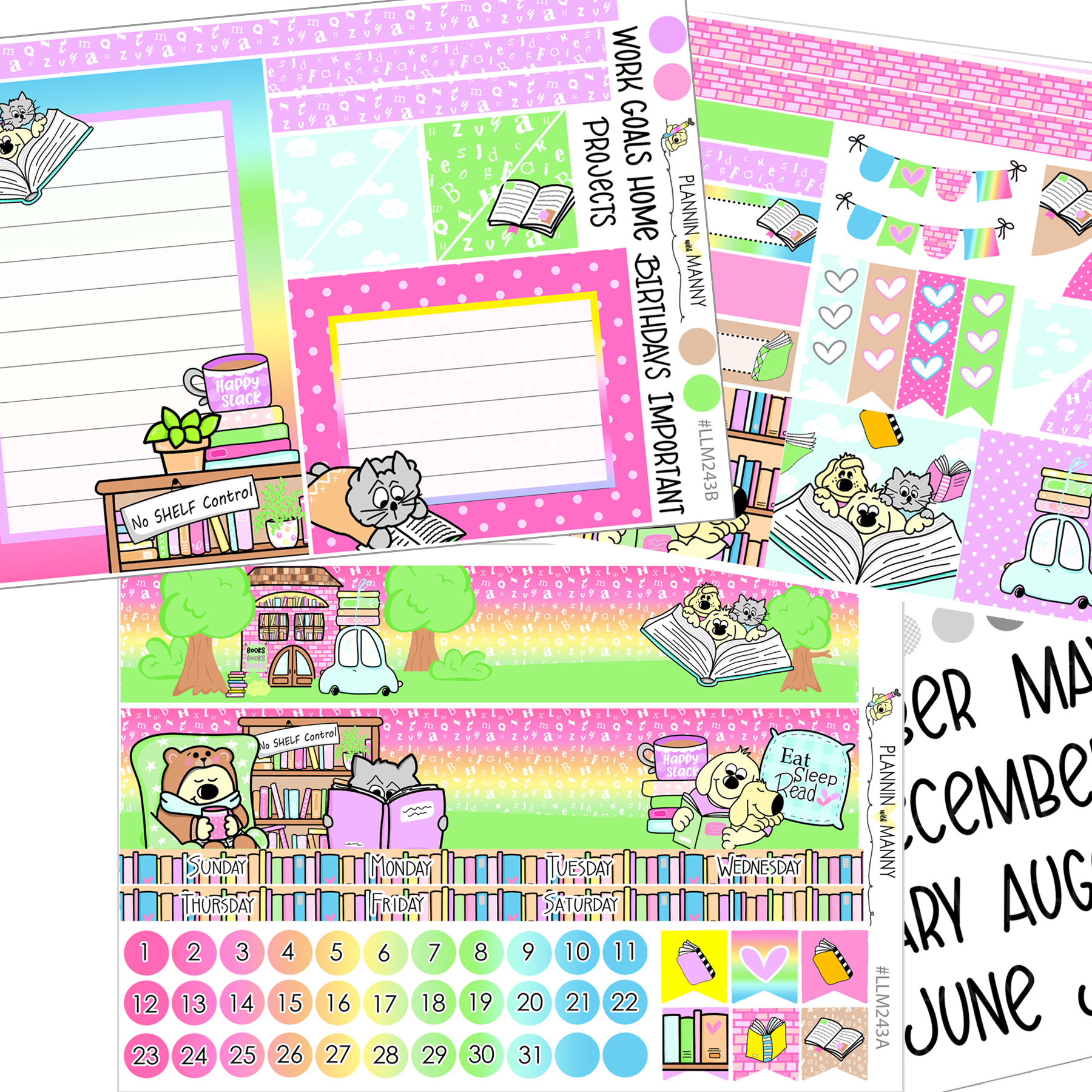 LLM243 MONTHLY PLANNER STICKERS -Book Lover Collection – Plannin with Manny