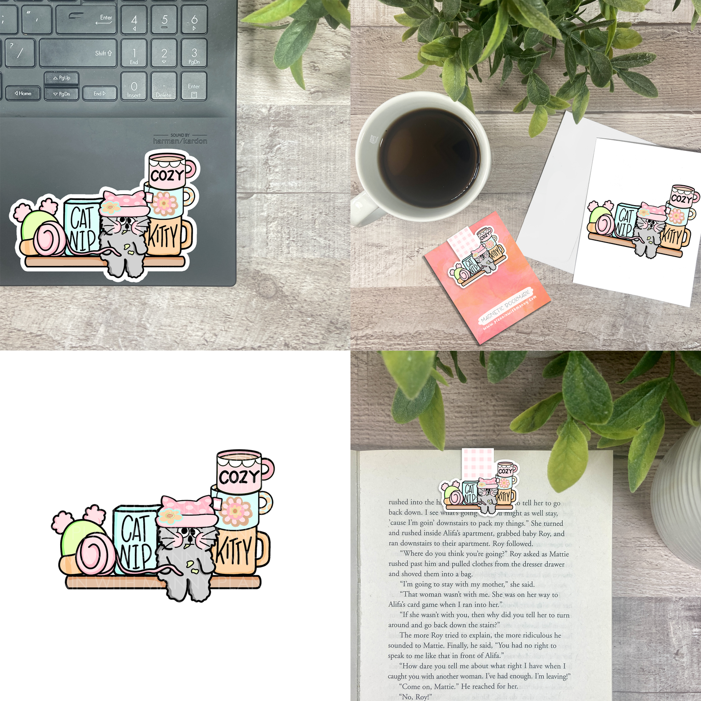 Cozy Days Owen Shelf.. Vinyl Sticker, Magnetic Bookmark, & Notecard MB123