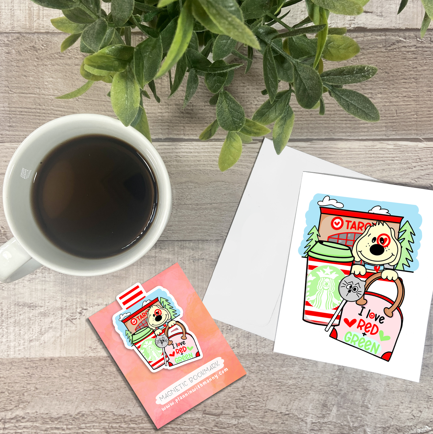 I Love Red & Green... Vinyl Sticker, Magnetic Bookmark, & Notecard MB125