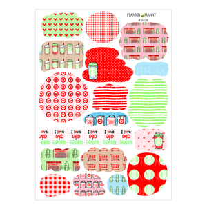SH38 I Love Red and Green Collection - Fun Shapes Sticker Sheet