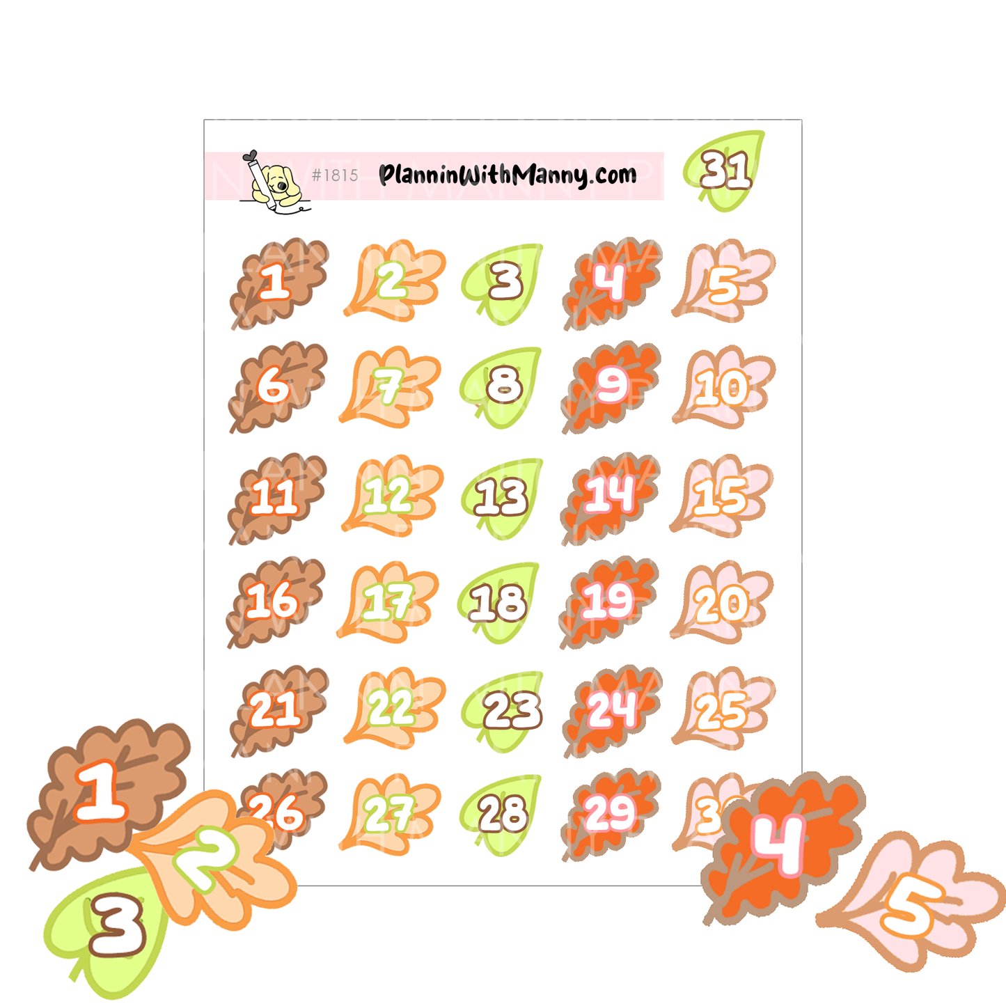1815 Leaf Number Planner Stickers