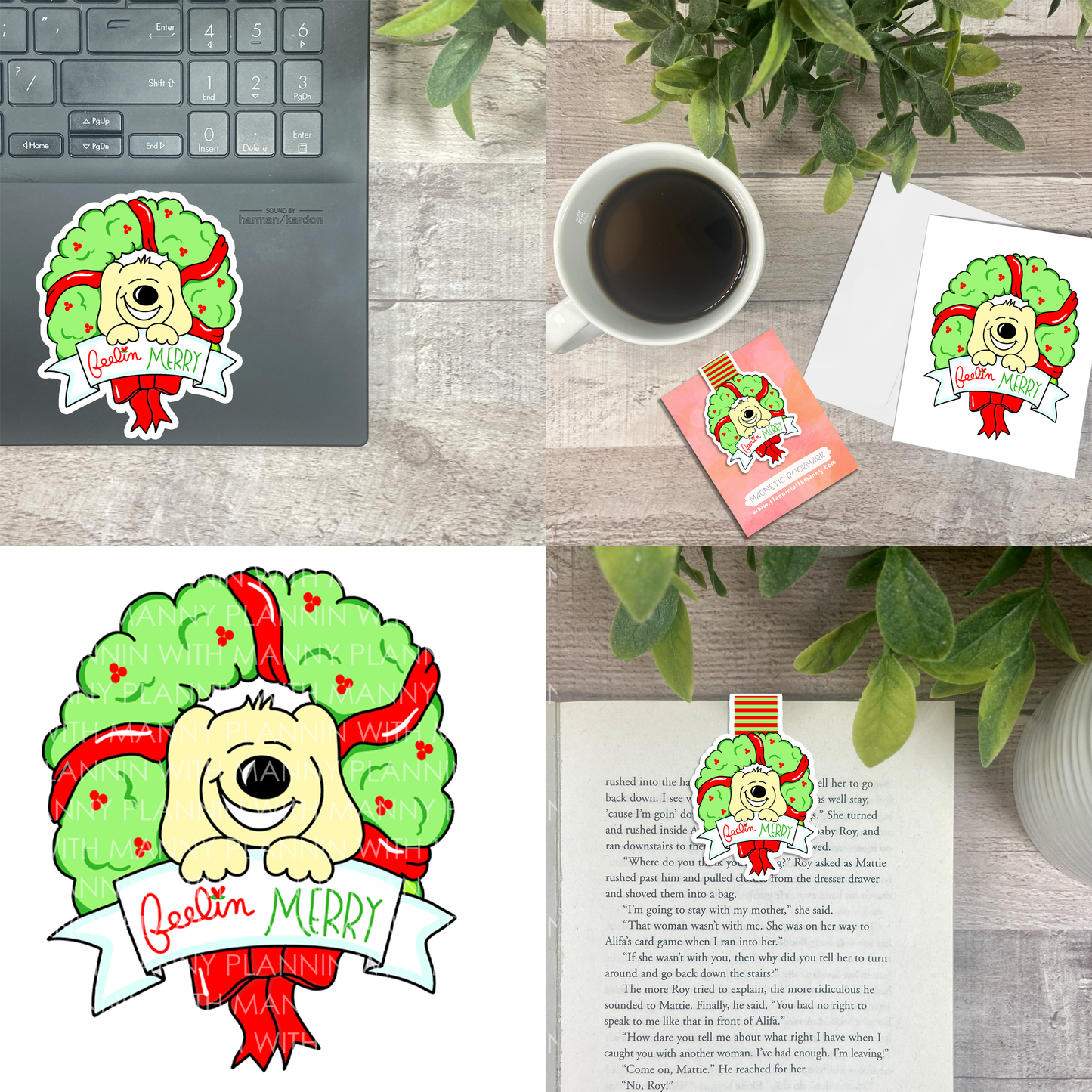 Feelin Merry... Vinyl Sticker, Magnetic Bookmark, & Notecard MB77