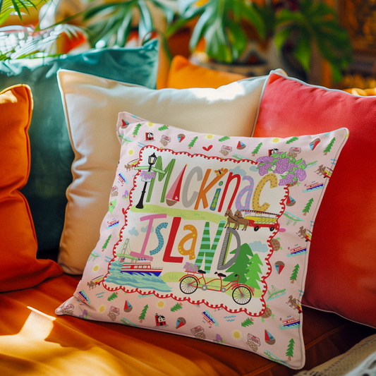 Mackinac Island Throw Pillow | Mackinac Island Christmas Gift | Michigan Lake House & Cottage Decor
