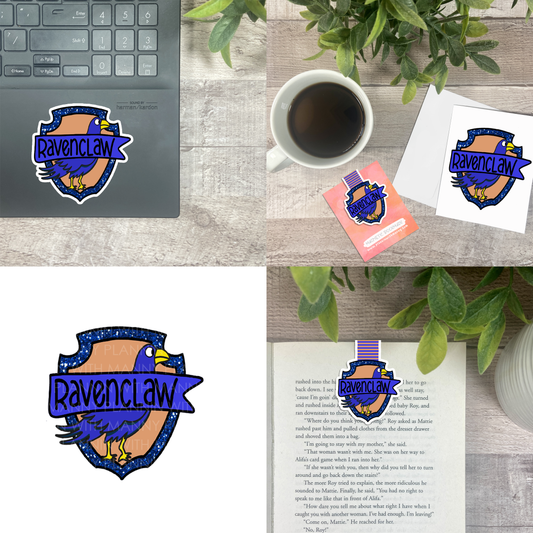 Blue Wizard House Crest Vinyl Sticker, Magnetic Bookmark, & Notecard MB18