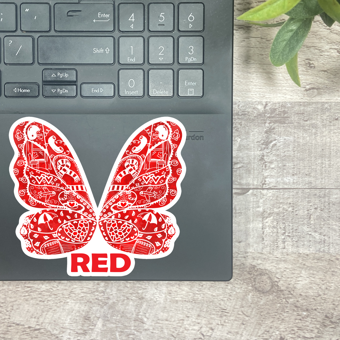 Red Era Butterfly Vinyl Sticker, Bookmark, and Notecard Options  MB138