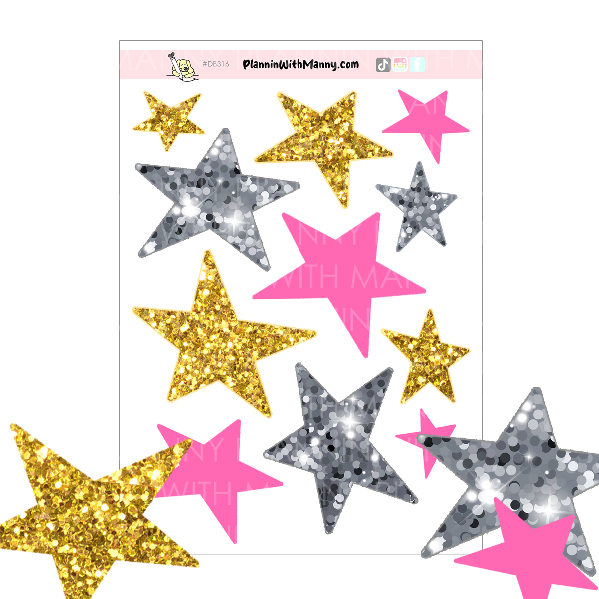 DB316 Dolly Stars Large Deco Sticker Sheet
