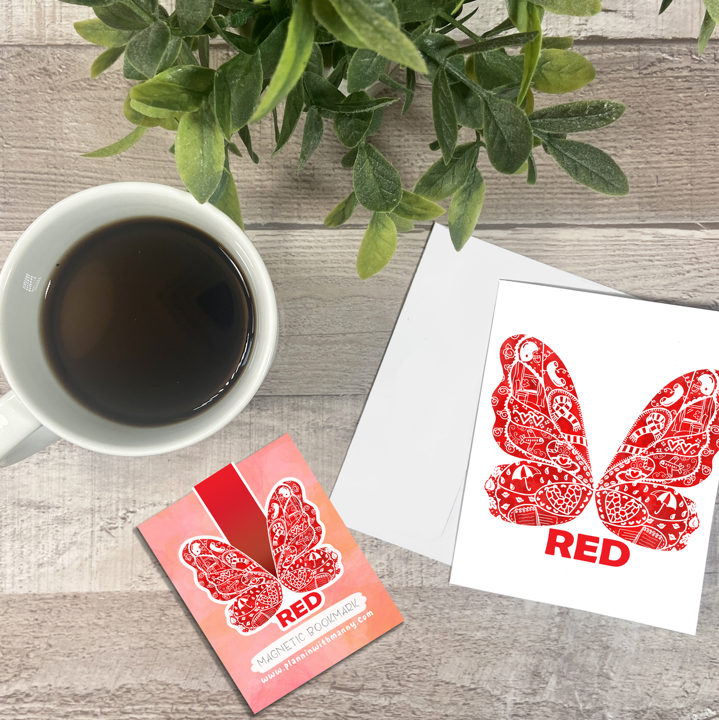 Red Era Butterfly Vinyl Sticker, Bookmark, and Notecard Options  MB138