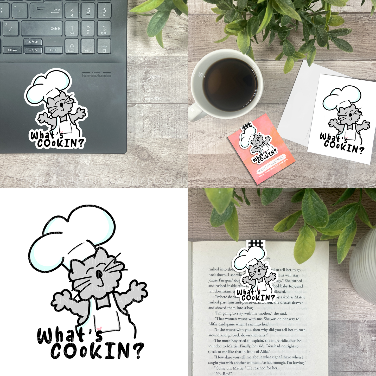 Chef Owen- What's Cookin... Vinyl Sticker, Magnetic Bookmark, & Notecard MB50