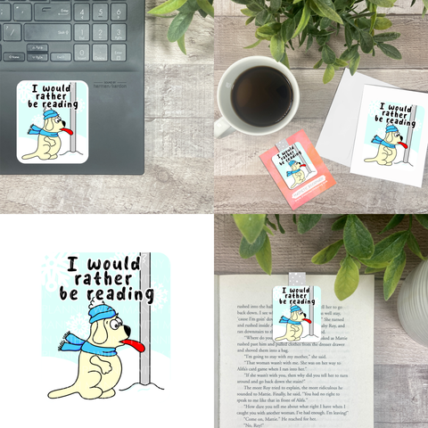 Stuck! I'd Rather Be Reading Vinyl Sticker, Magnetic Bookmark, & Notecard MB21