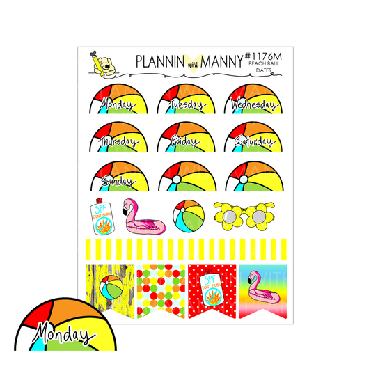 1176M Mini Beach Ball Date Cover Planner Stickers