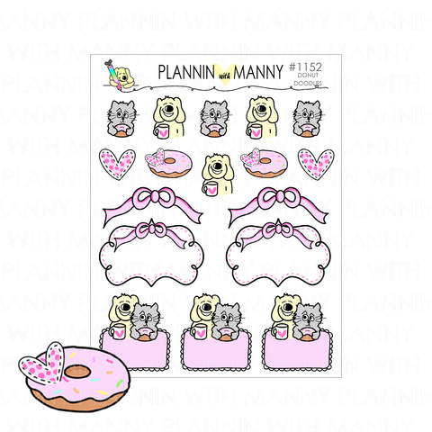 1152 Donut Doodles Planner Stickers - Donut Date Collection
