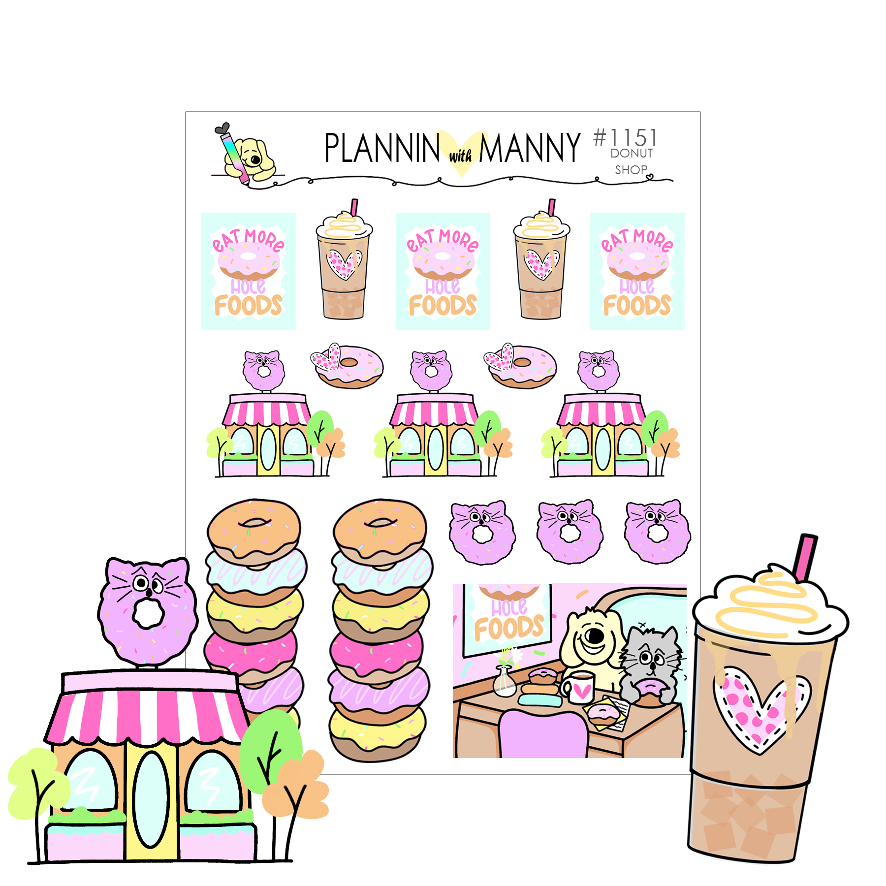 1151 Donut Shop Planner Stickers - Donut Date Collection