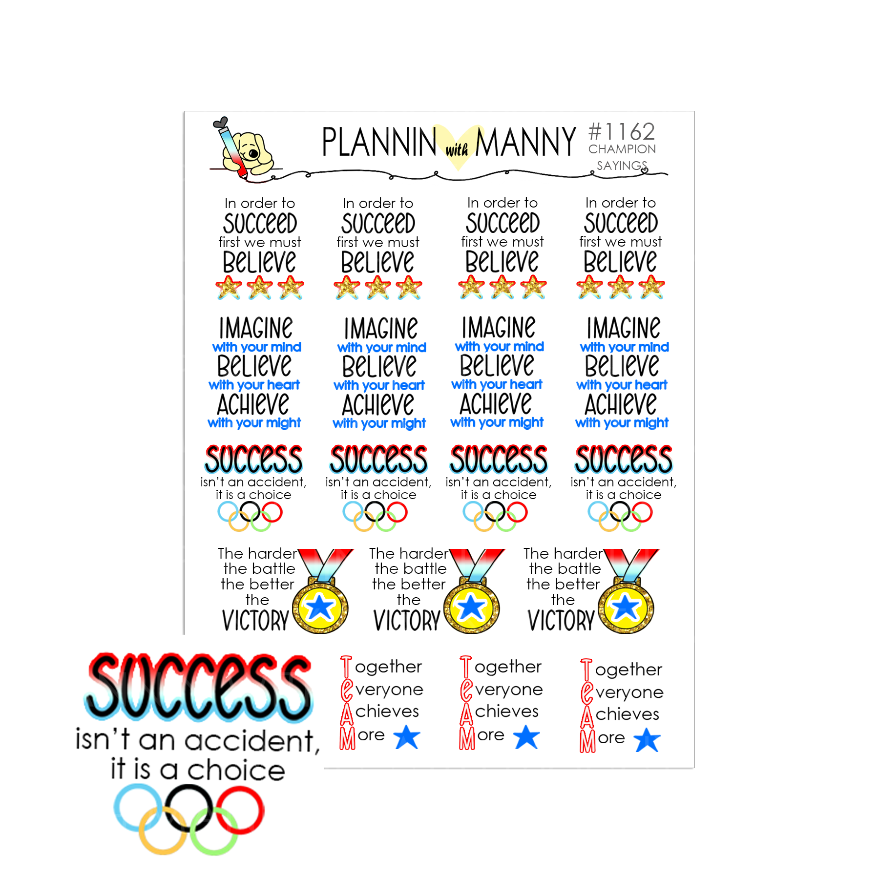 1162 CHAMPION SAYINGS Planner Stickers - Champions Collection