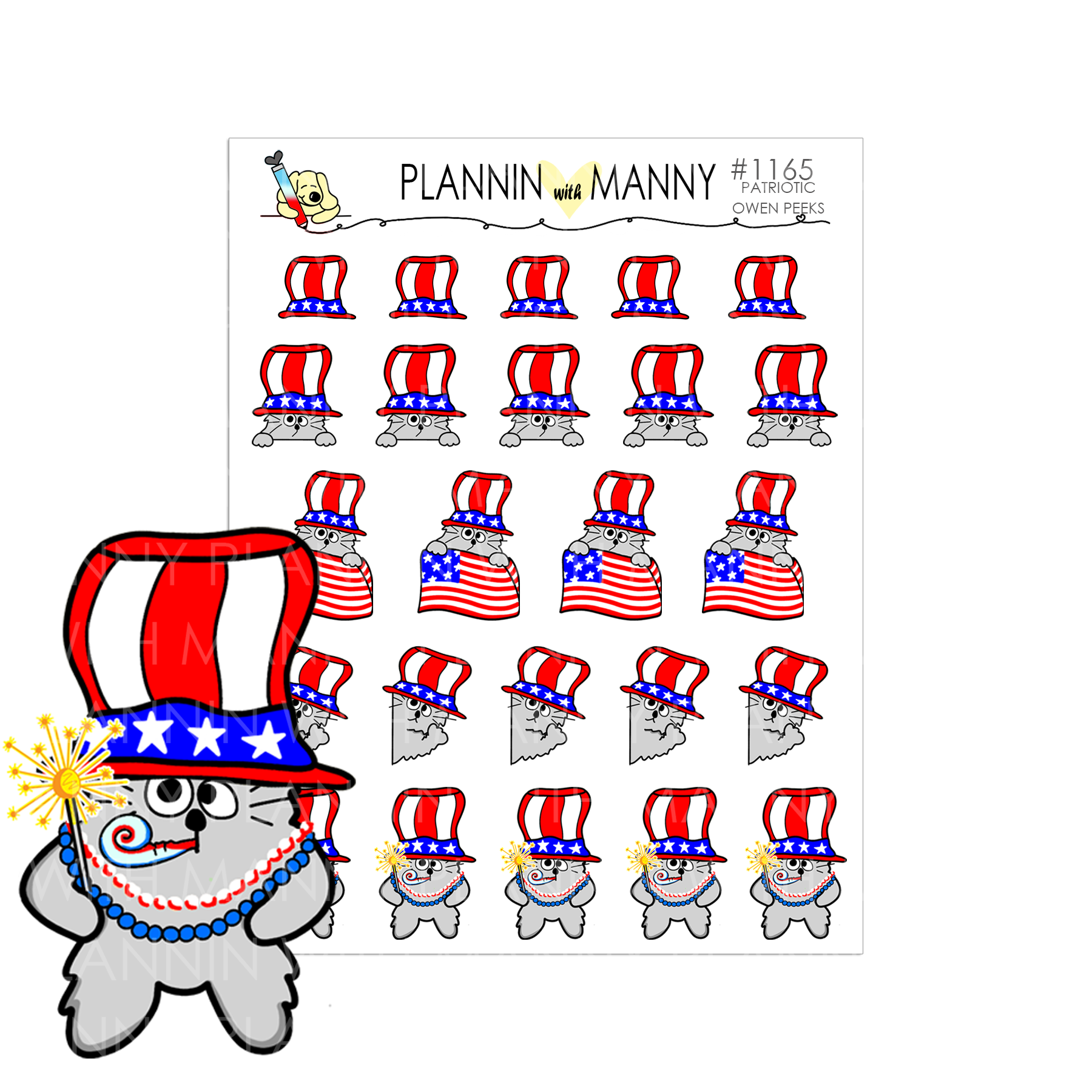 1165 PATRIOTIC PEEK A BOO OWEN Planner Stickers - Freedom Reigns Collection