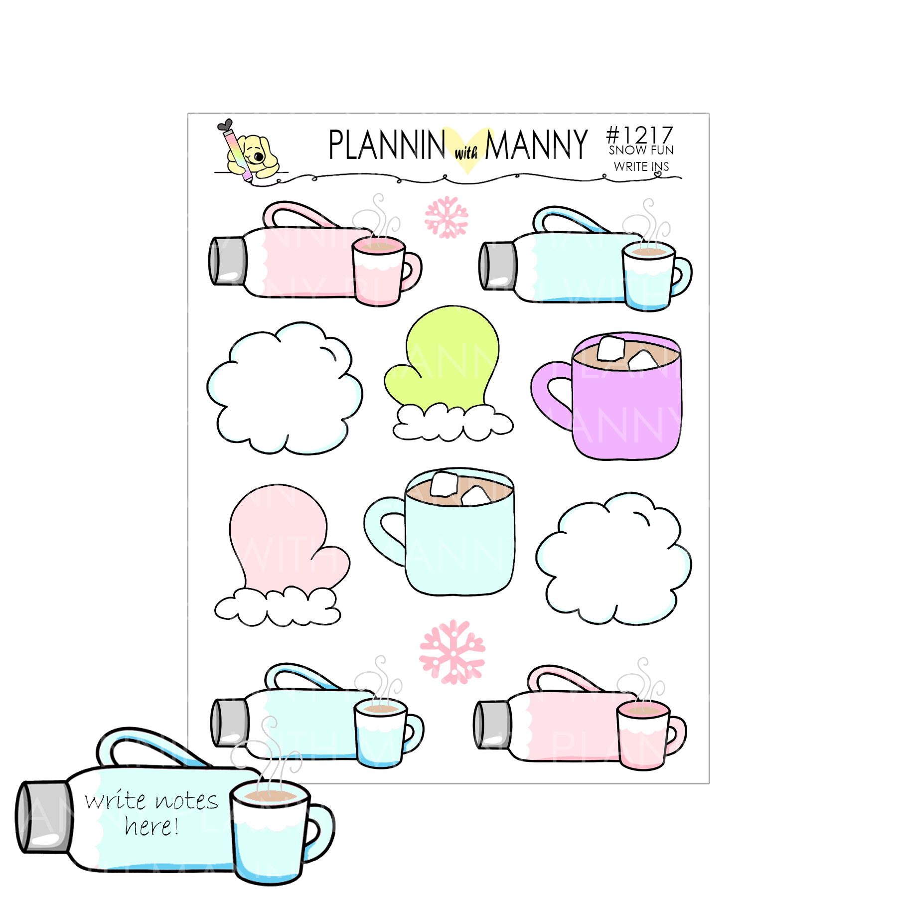 1217 SNOW MUCH FUN Write In Shapes Planner Stickers