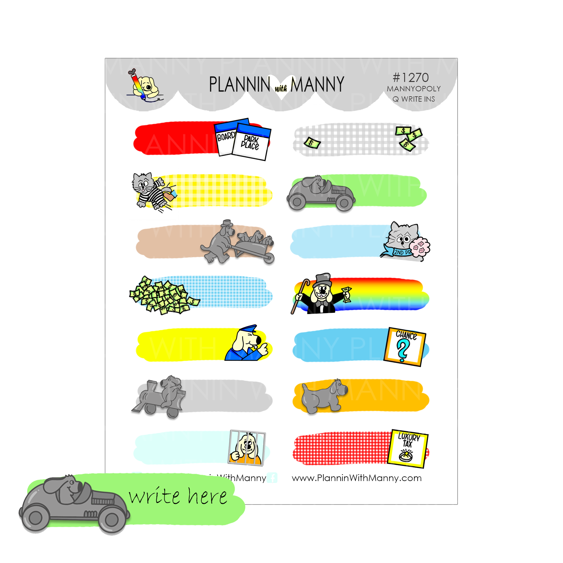 1270 Mannyopoly Write In Planner Stickers