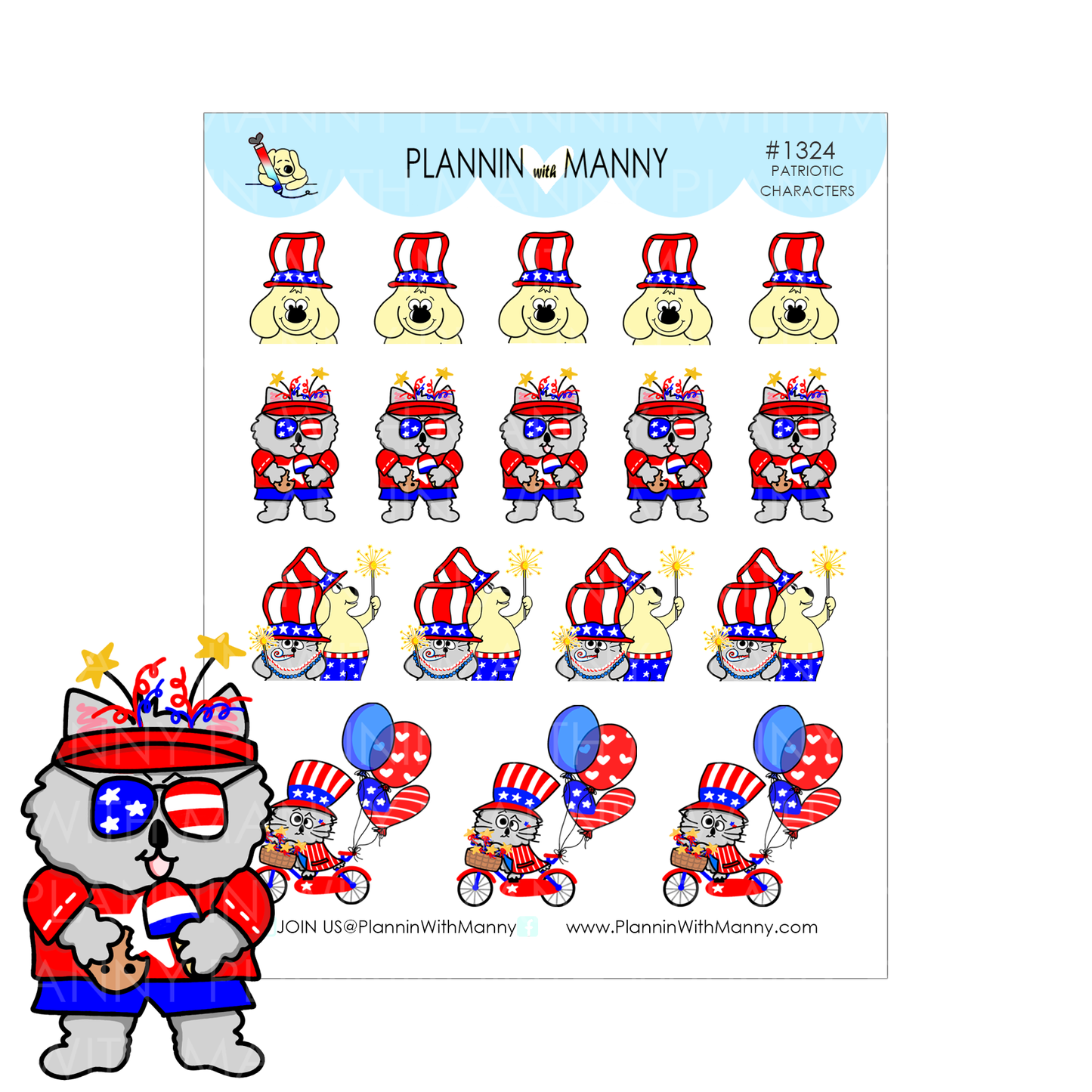 1324 Patriotic Character Planner Stickers - Patriotic Party Collection