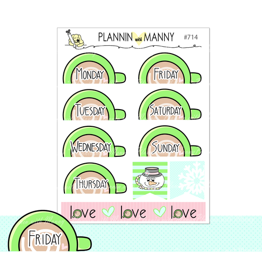 714 Winter Mannybucks Coffee Cup Date Planner Stickers