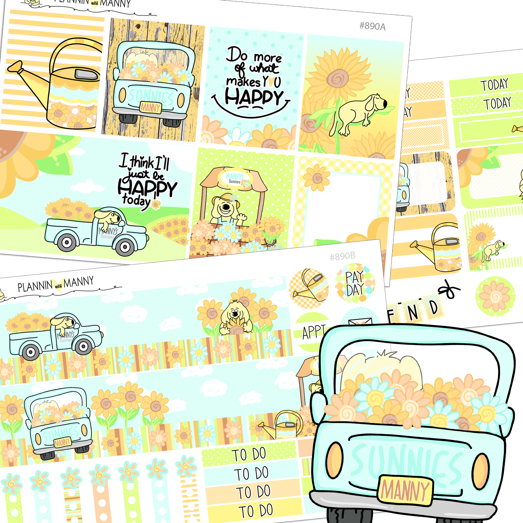 890 VERTCIAL Weekly Planner Stickers - Manny's Sunnies Collection