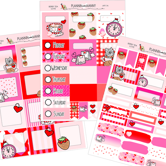 A911 ACADEMIC 5 & 7 Day Weekly Planner Kit and Hybrid Planner - Berry Tea Love Collection