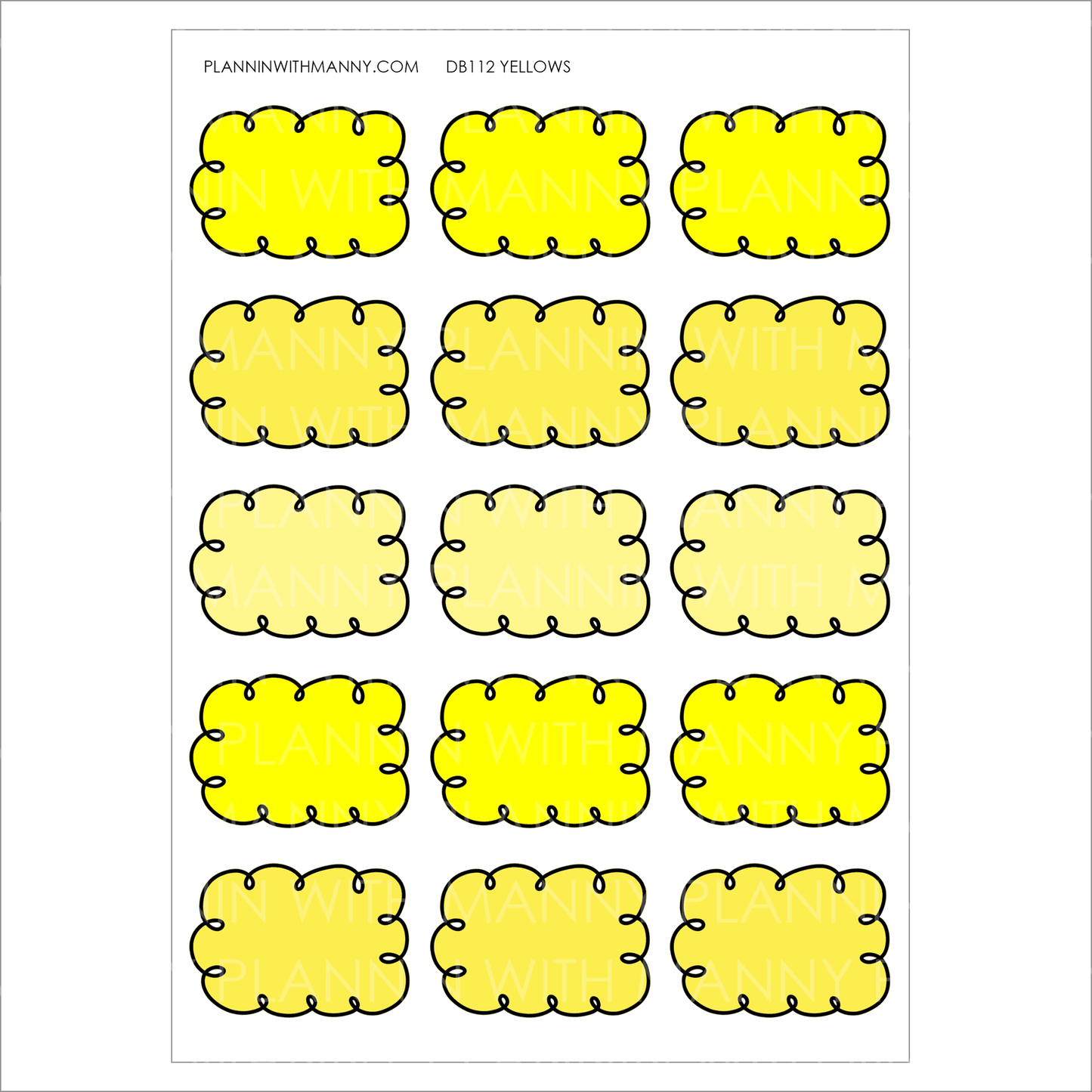 DB112 YELLOWS 1.5" Doodle Half Box Planner Stickers