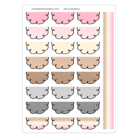DB122 1.3" NEUTRAL Doodle Half Circle Planner Stickers