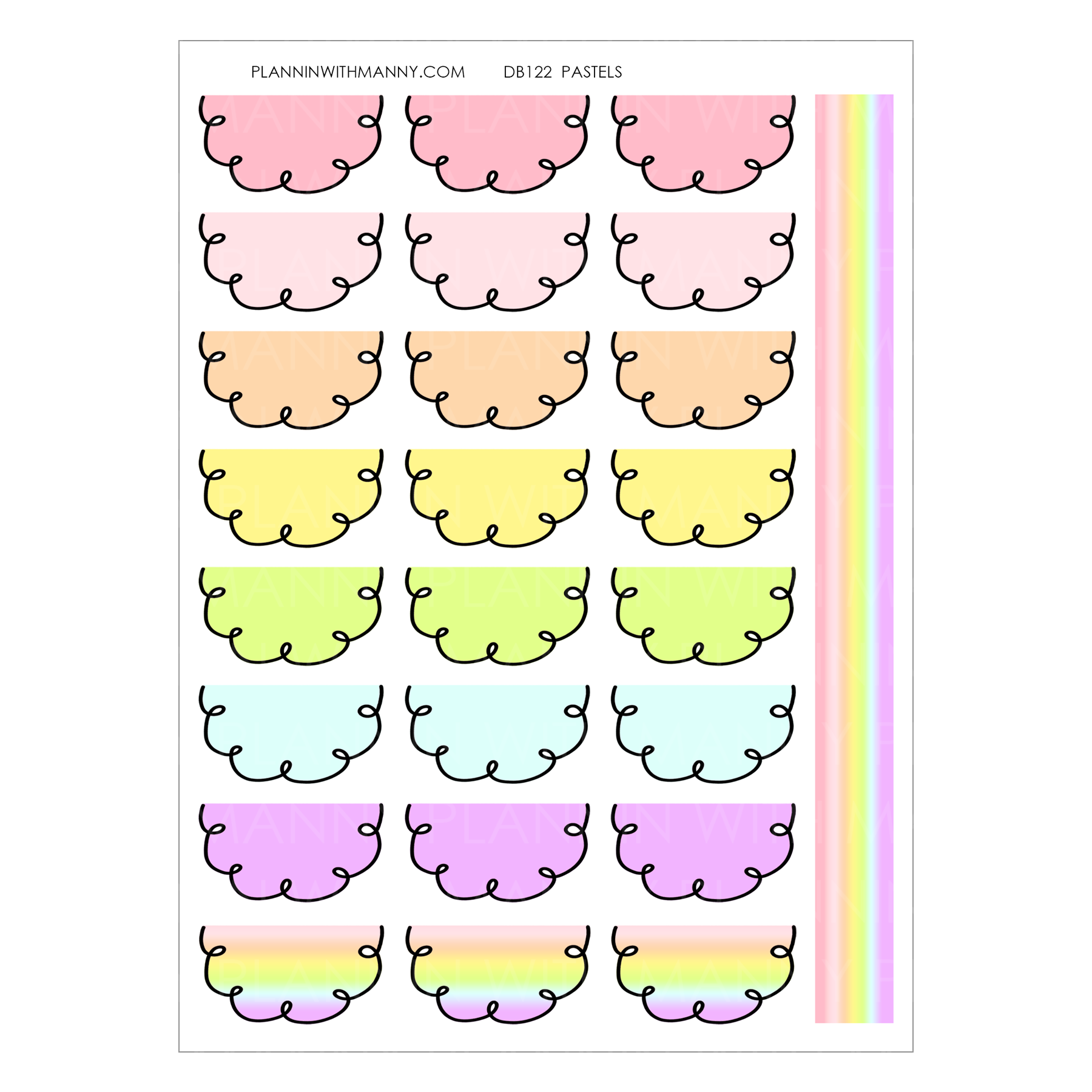 DB122 1.3" PASTELS Doodle Half Circle Planner Stickers