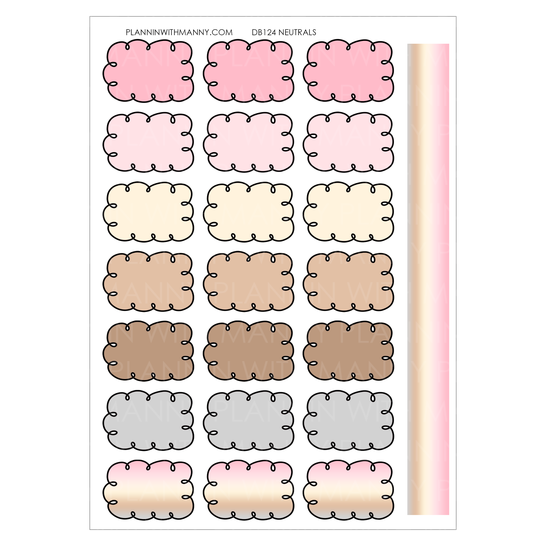 DB124 1.3" NEUTRAL Doodle Half Box Planner Stickers