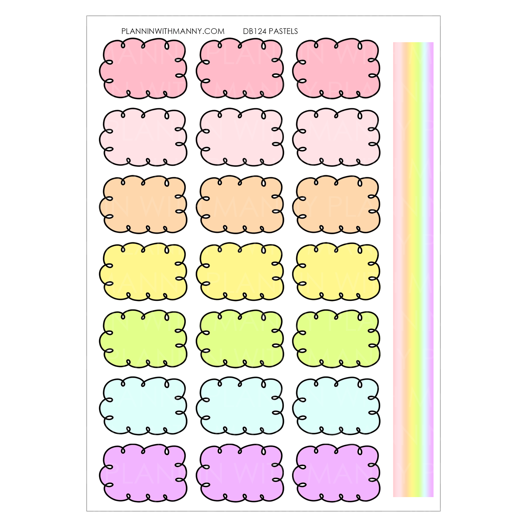 DB124 1.3" PASTEL Doodle Half Box Planner Stickers