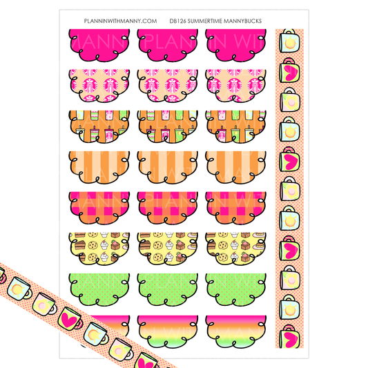 DB126 1.3" Summertime Mannybucks Doodle Half Circle Planner Stickers