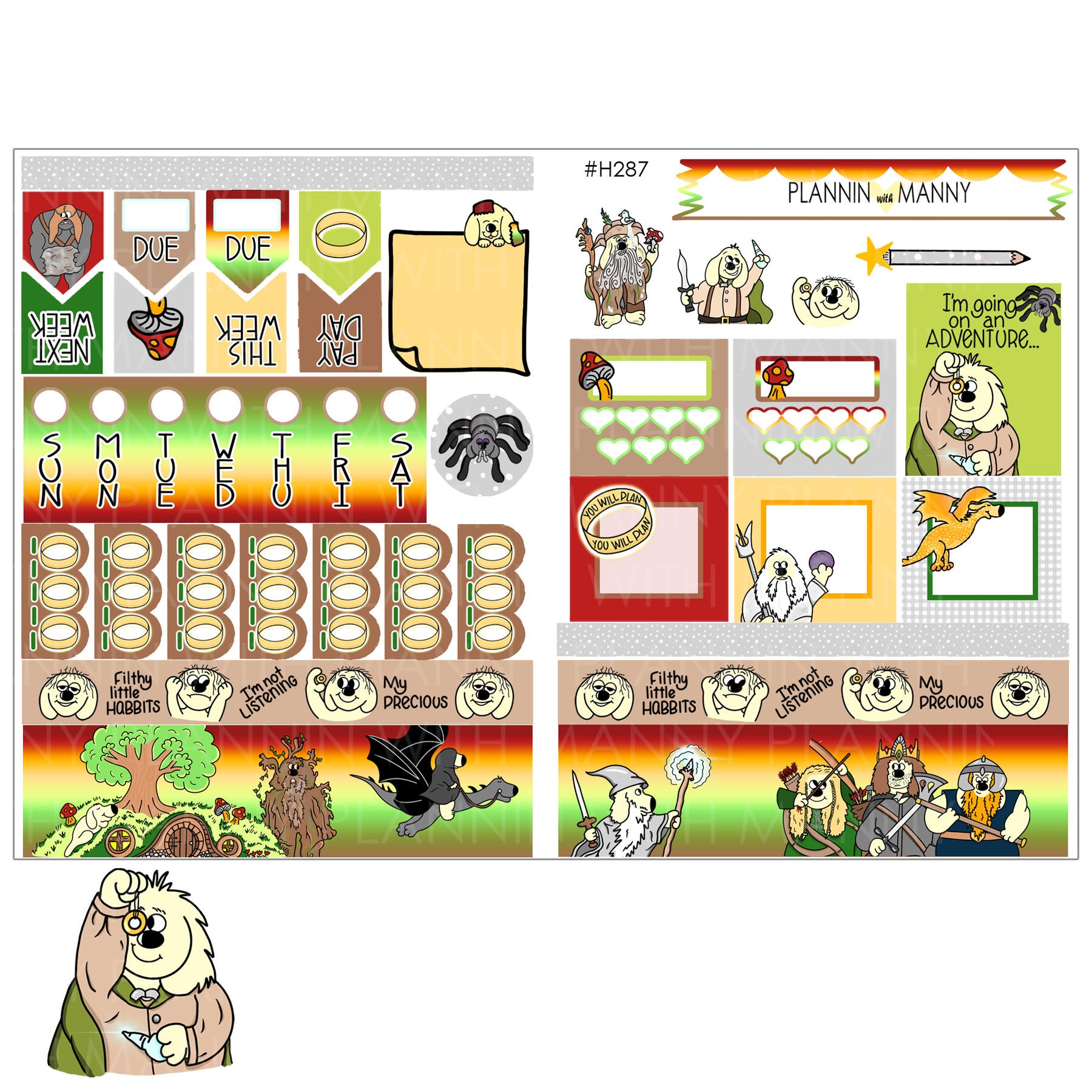 H287 HOBONICHI Weekly Planner Stickers - Manny's Hobbit Adventure Collection
