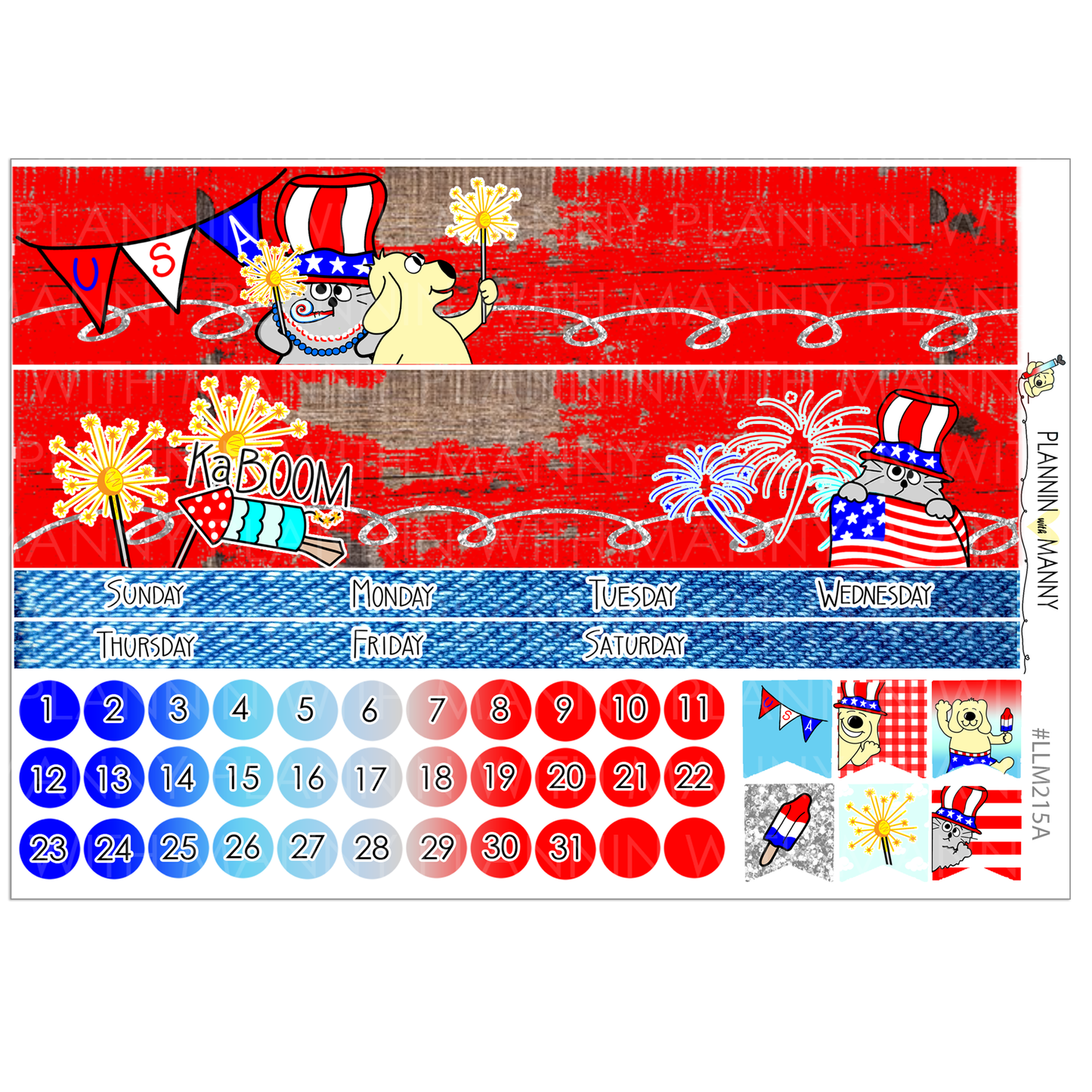 LLM215 MONTHLY 7x9 Planner Stickers - Freedom Reigns Collection