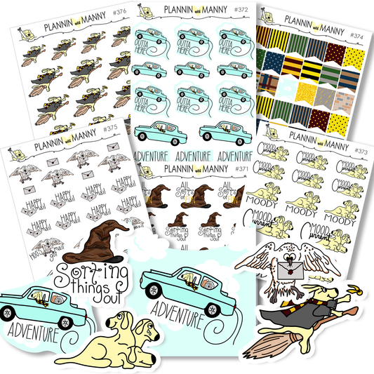 370 Pocket Kit,WIZARD WORLD POCKET Set,Wizard Stickers,Magic Planner Stickers,Flying Car Stickers,Wand Stickers,Three Headed Dog Stickers
