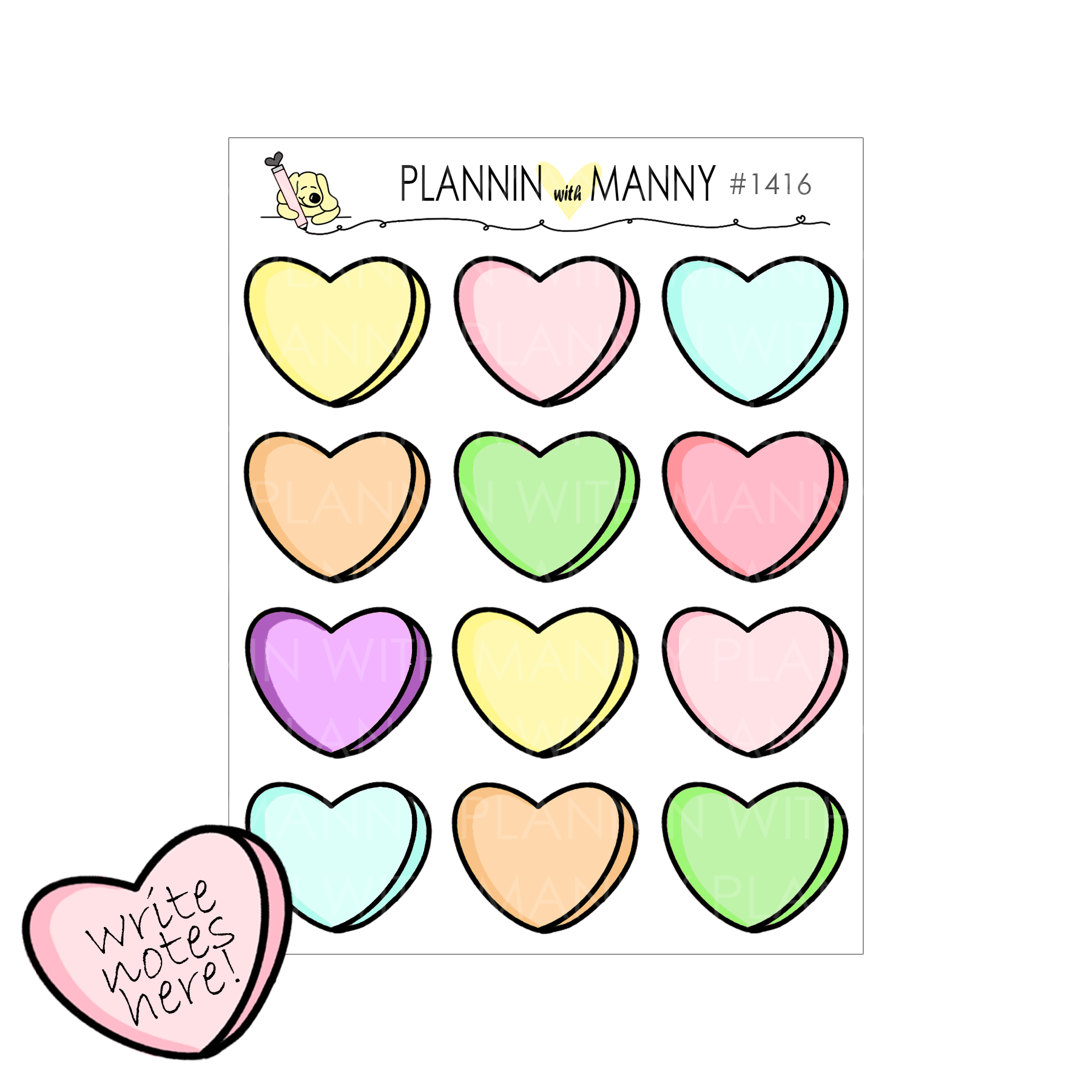 1416 Conversation Heart Write In Planner Stickers