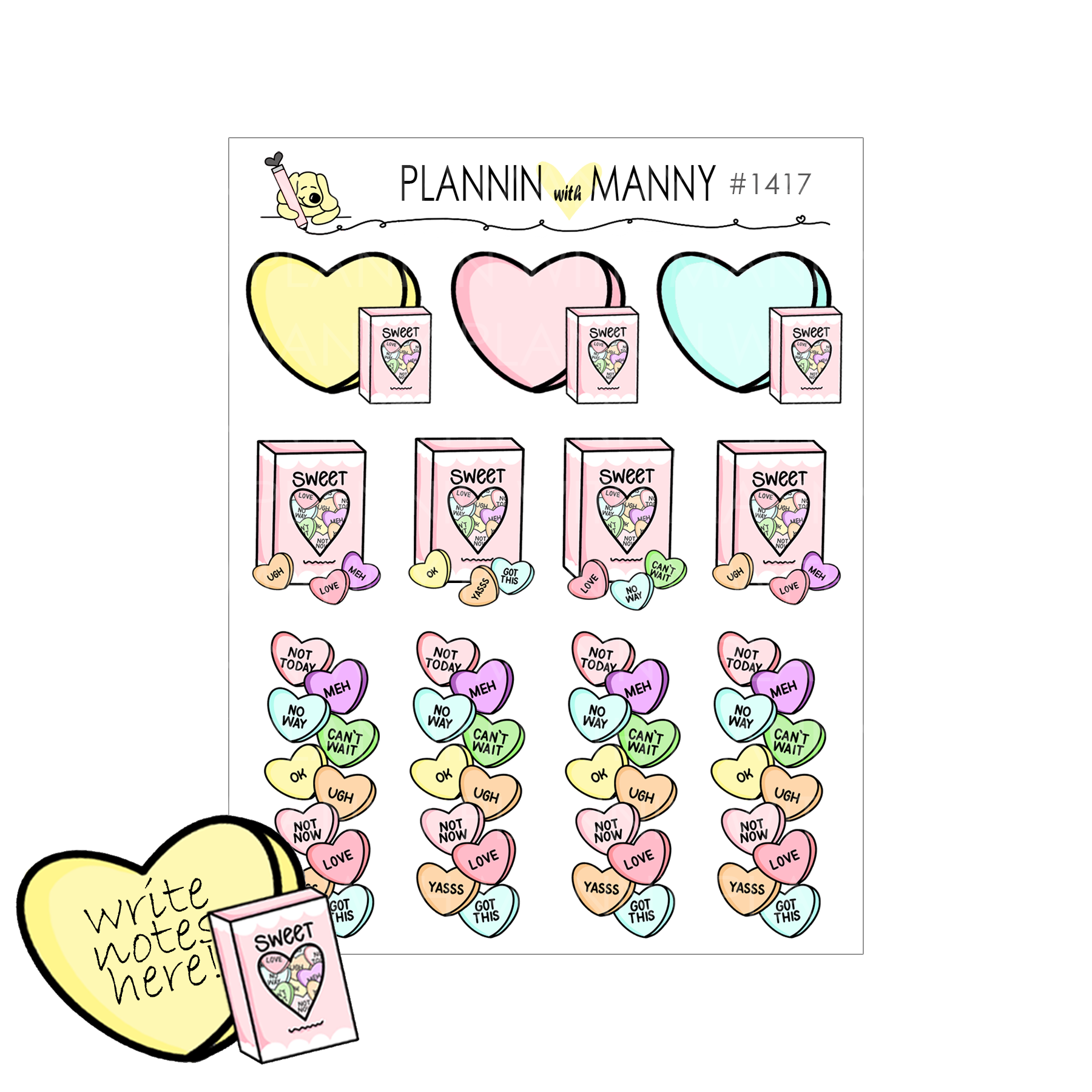 1417 Conversation Heart Mix Planner Stickers
