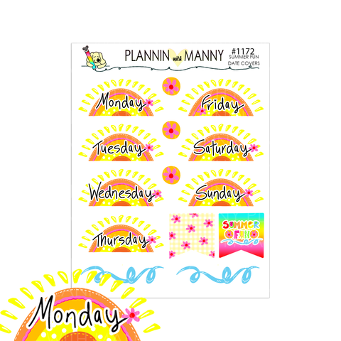 1172 SUMMER FUN Date Cover Planner Stickers - Summer Fun Collection
