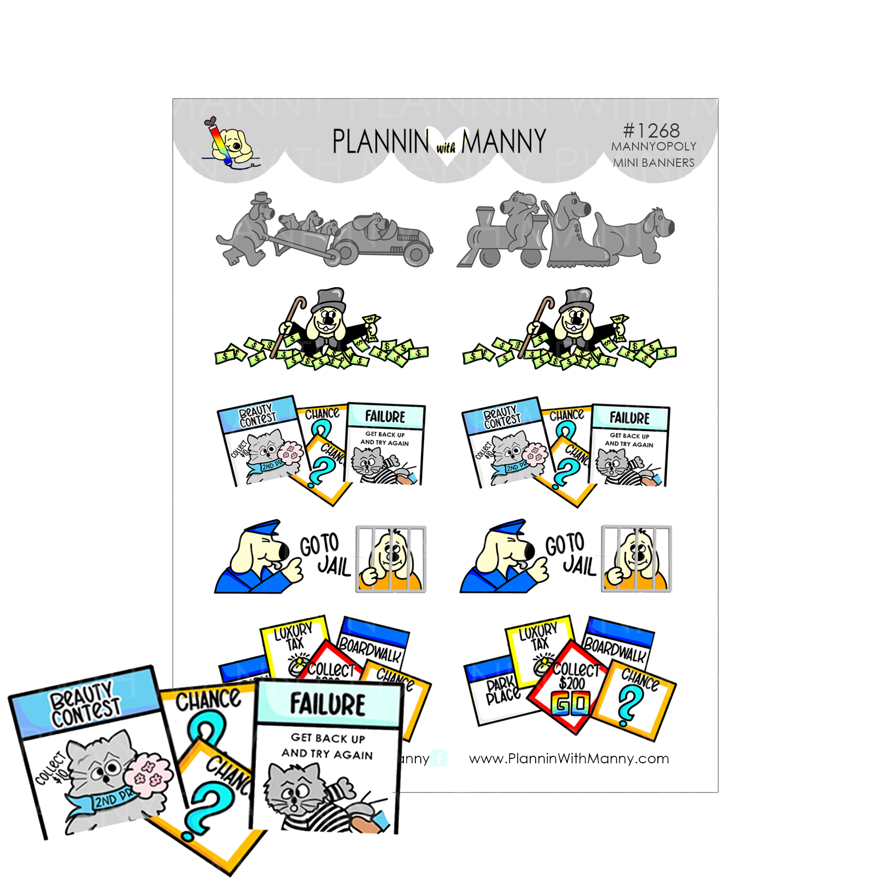 1268 Mannyopoly Mini Banner Planner Stickers