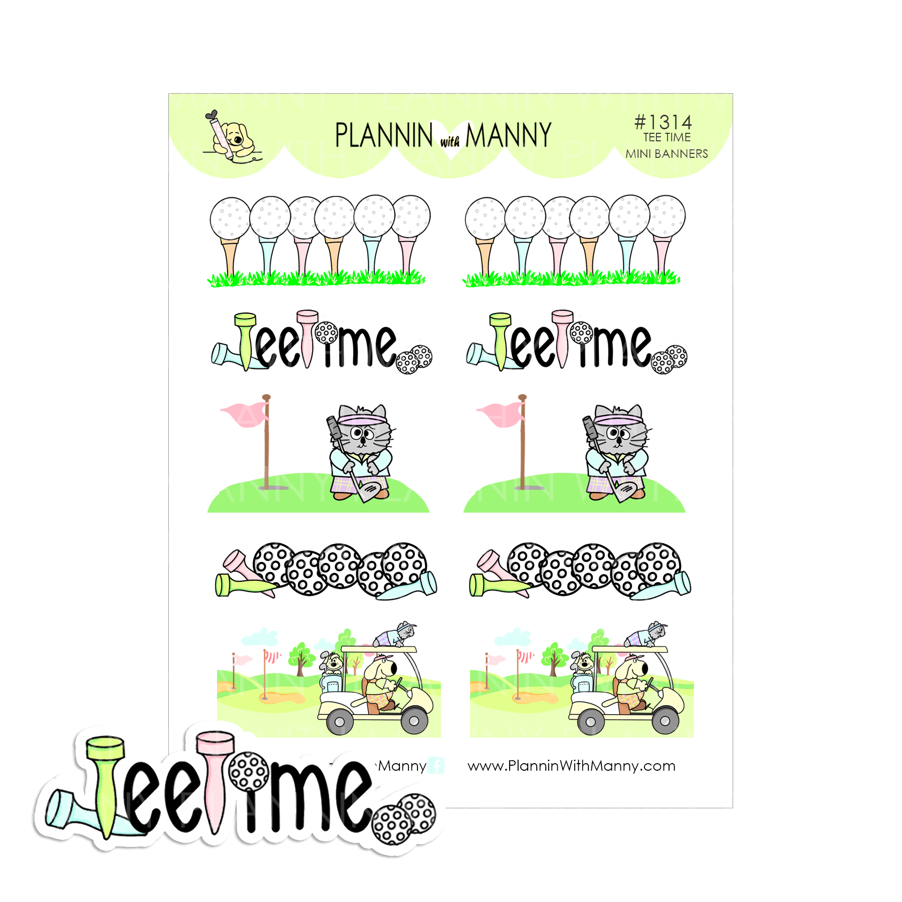 1314- Tee Time Golf Mini Banner Planner Stickers