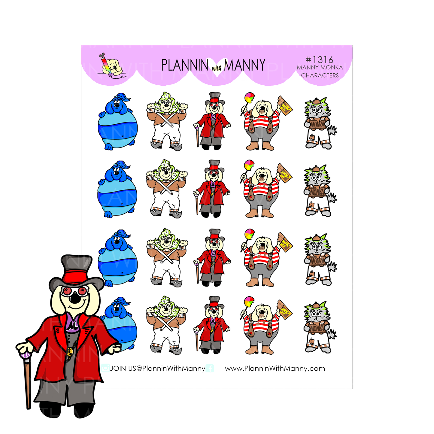 1316 Manny Monka Character Planner Stickers