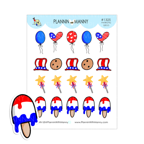 1325 Patriotic Deco Planner Stickers - Patriotic Party Collection
