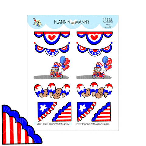 1326 Patriotic Party Mini Banner Planner Stickers - Patriotic Party Collection